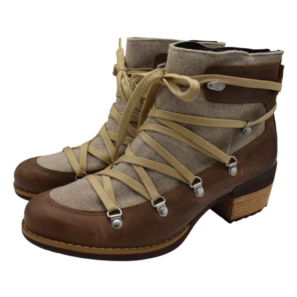 Merrell Womens Size 8.5 Shiloh II Warm Camel Leather Boots Shoes